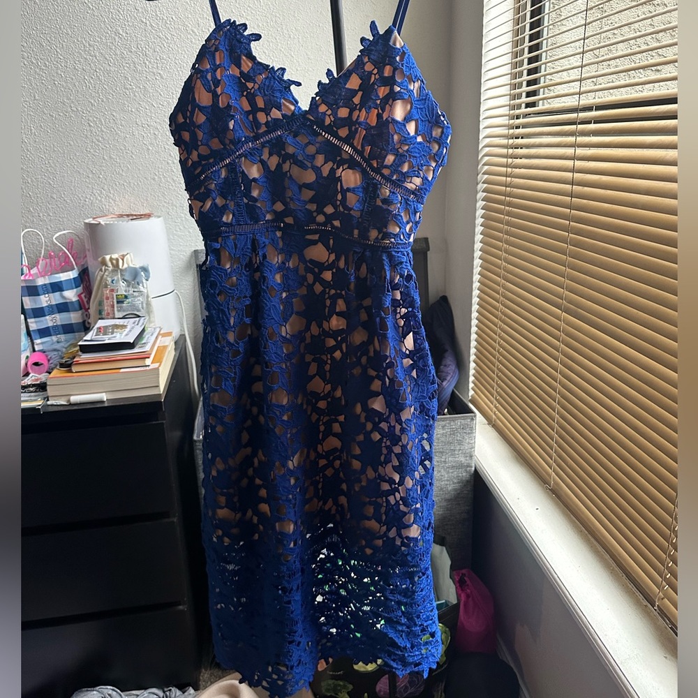 Blue lace dress for wedding guest or formal event